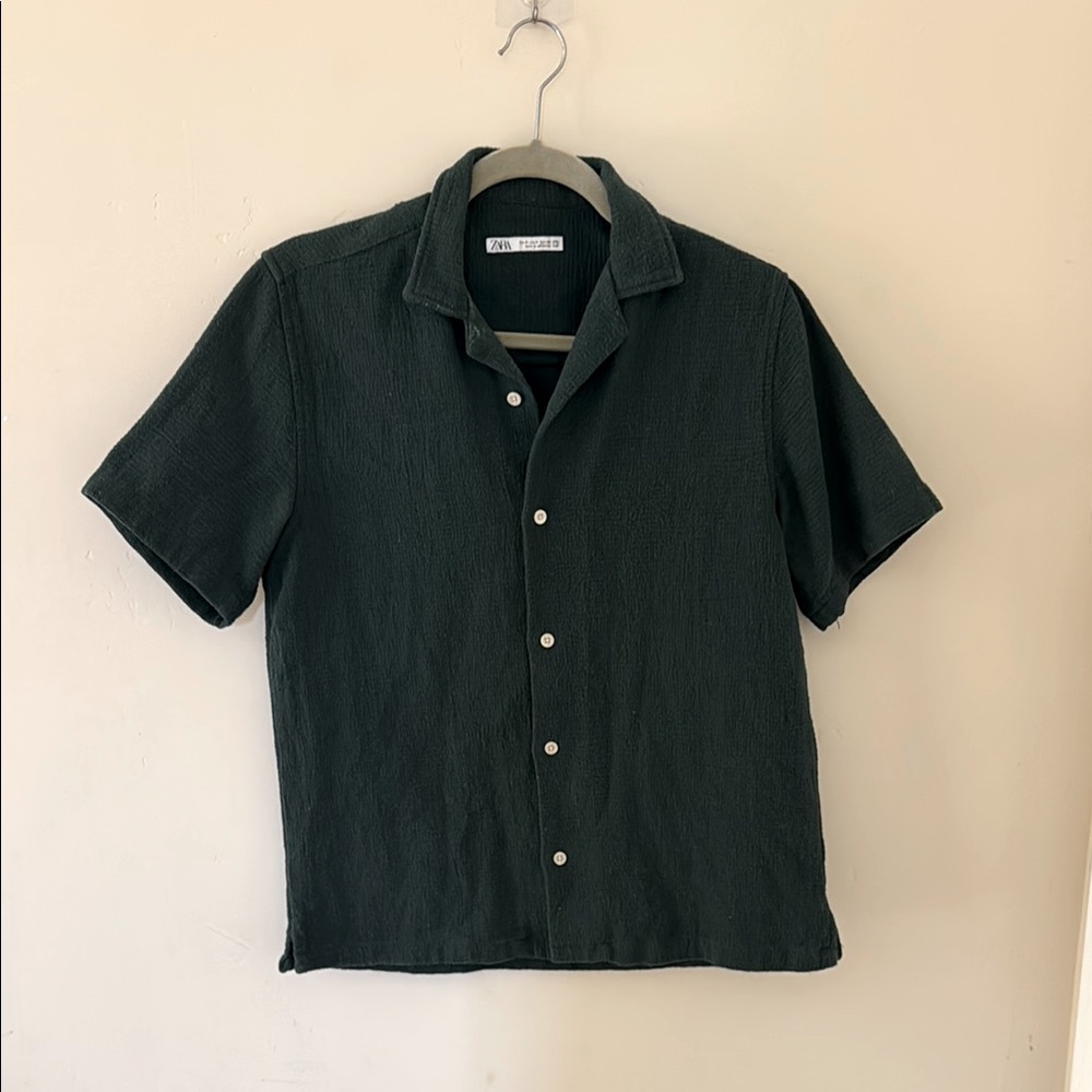 Zara Green Casual Button Down Shirt